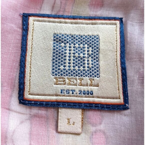 ALICIA BELL Pink Gold Silk-Cotton Short Sleeve Boho Peasant Top Sz L - Picture 3 of 6